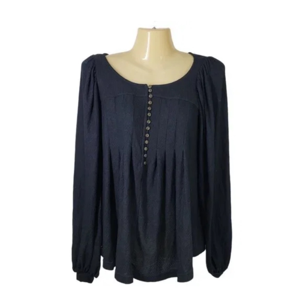 Free People Devin Henley Black Textured Knit Top Women's Size XS Black